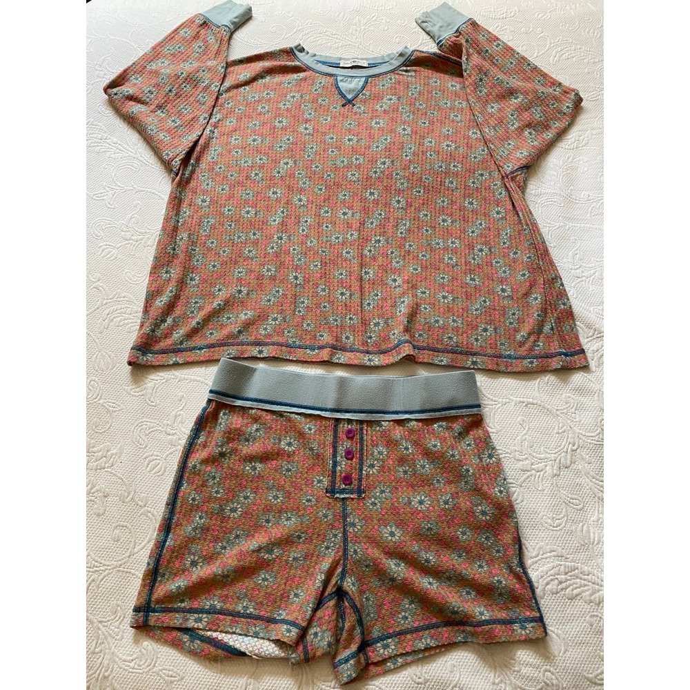 Natural Life Pajama Lounge Set Oversized Small Top Medium Shorts